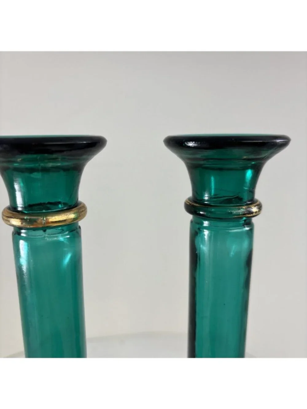 Pier 1 Green Glass Candlesticks Set Of 3 taper Holders made in Spain 11” & 6” - Picture 2 of 5